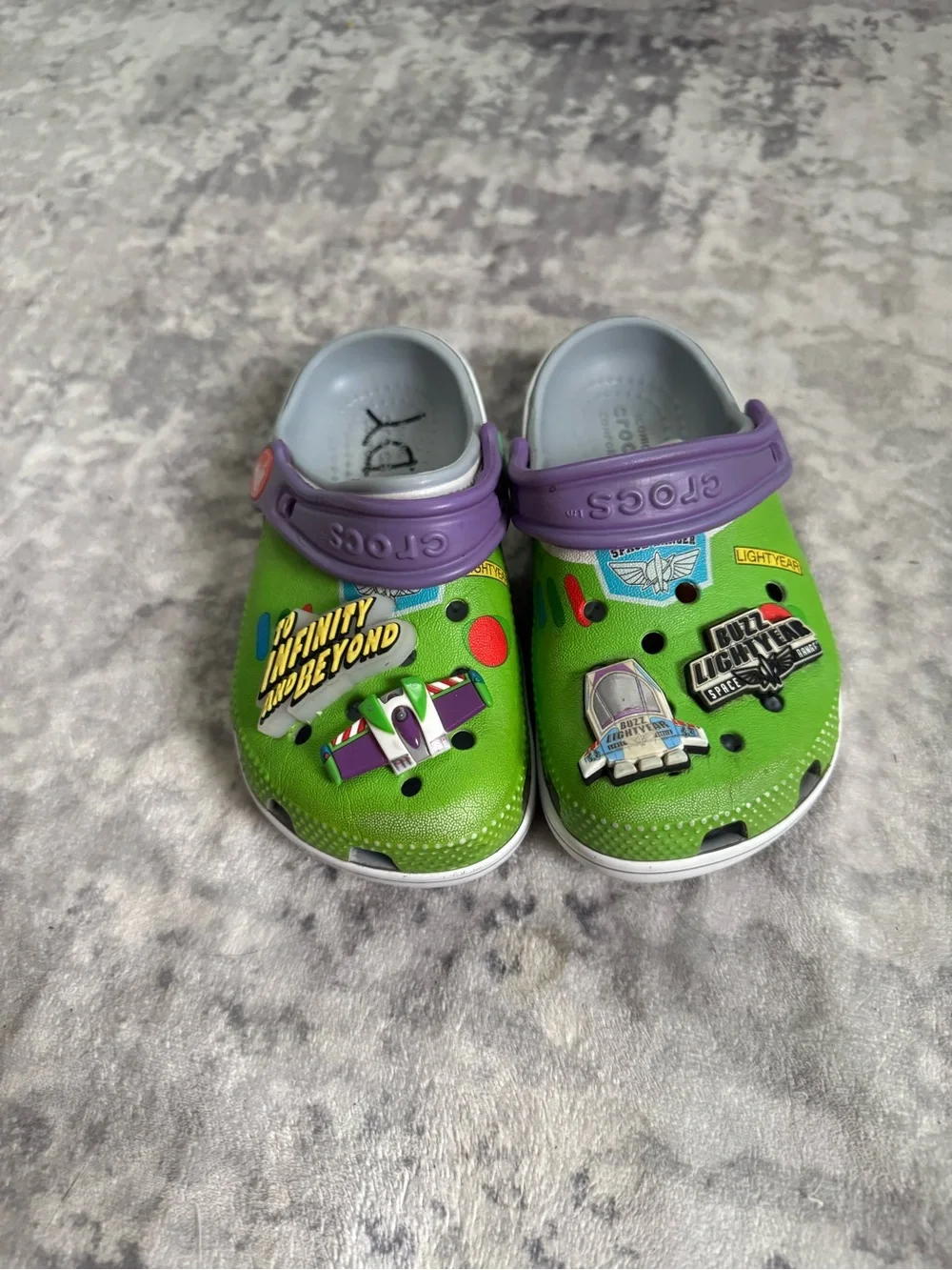CROCS Kids' Green and Purple Buzz Lightyear Clog Sandals